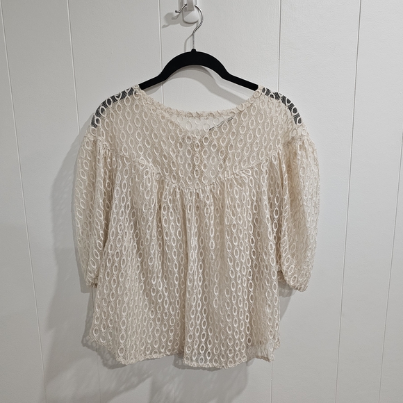 Zara Cream Lace Boho Peasant Top Sz S - Picture 2 of 7